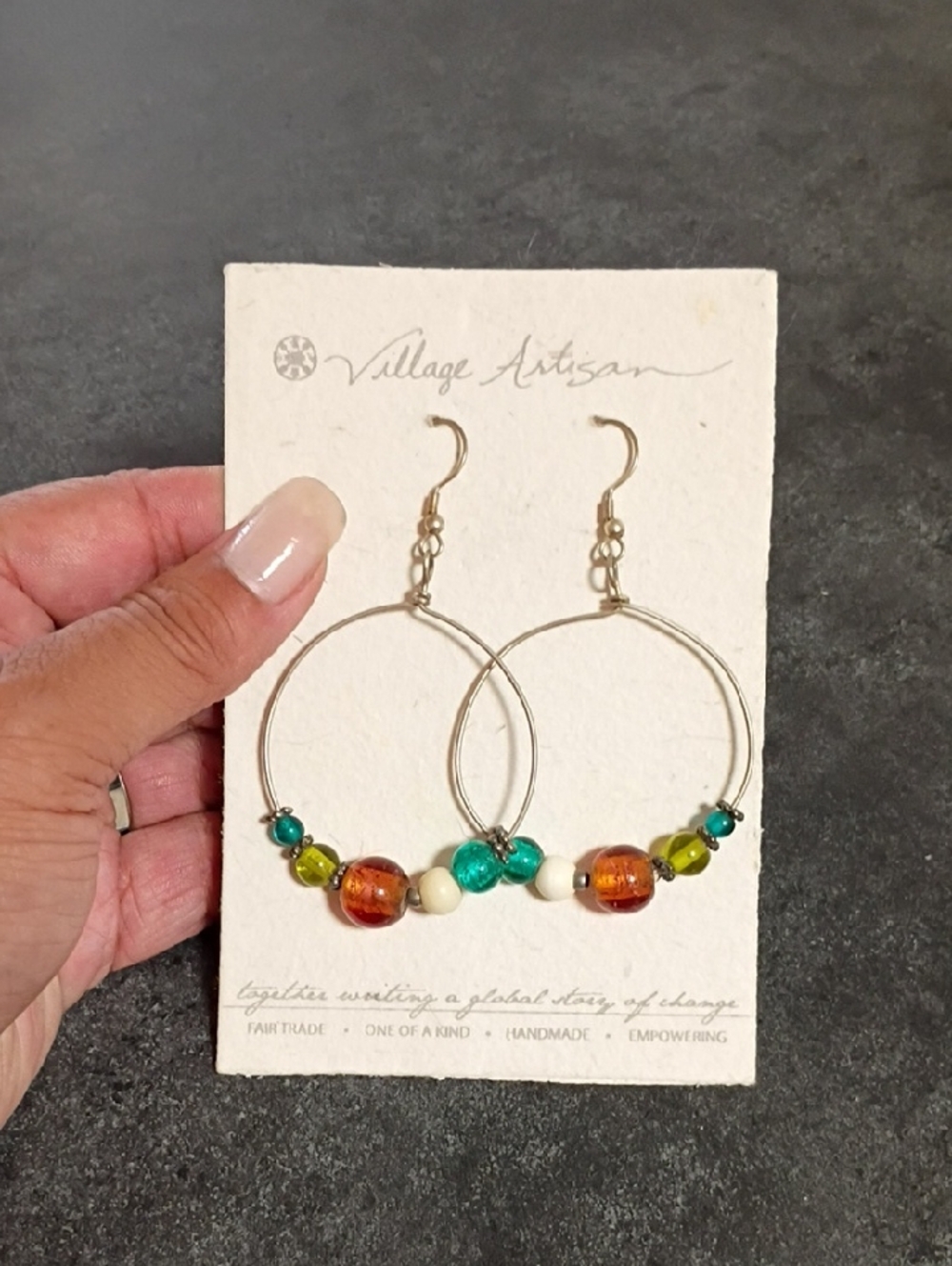 Village Aritisan Silver-Tone Hoop Earrings with Multicolor Beads
